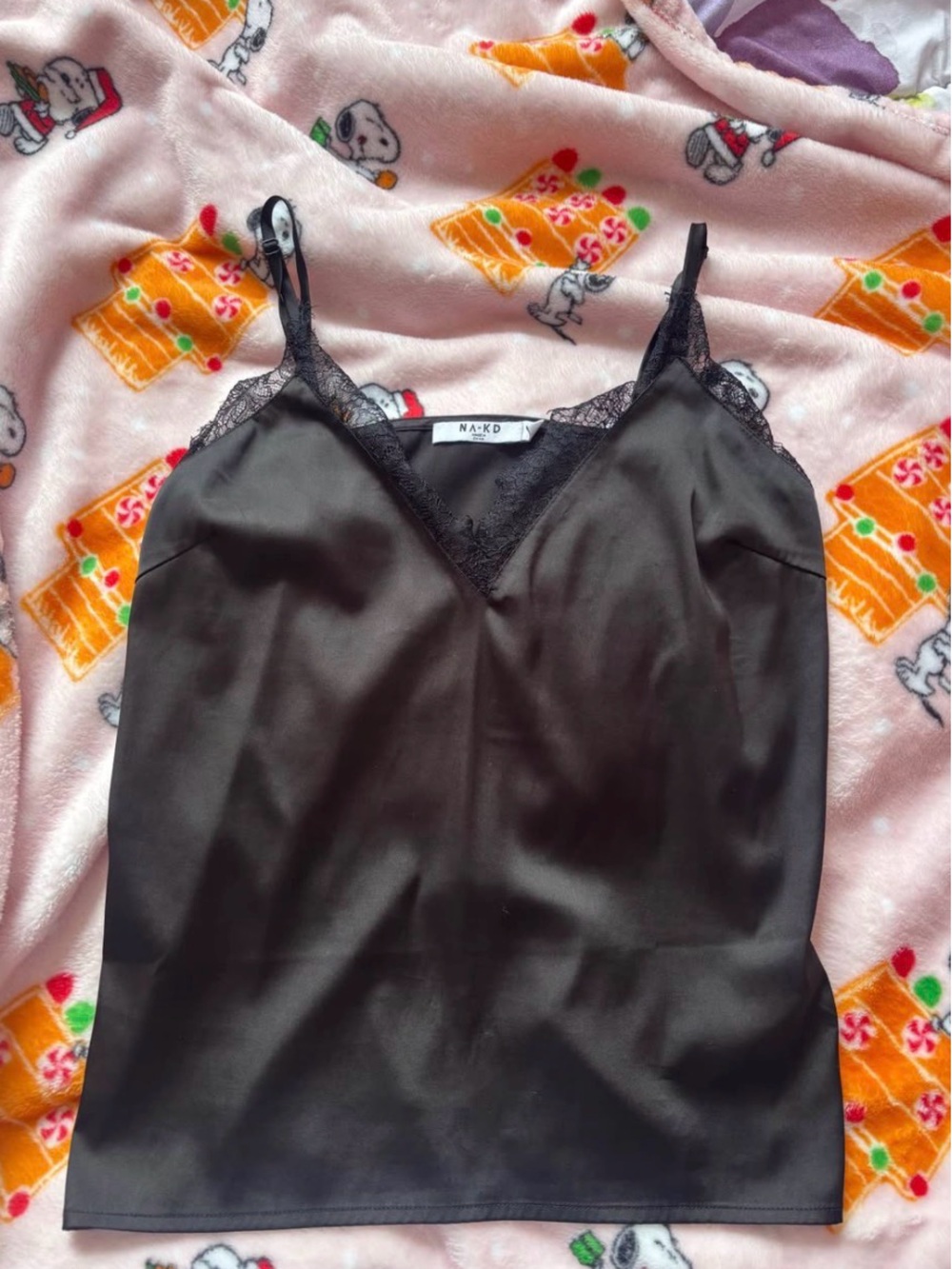 NA-KD Black Satin Lace Trim Camisole